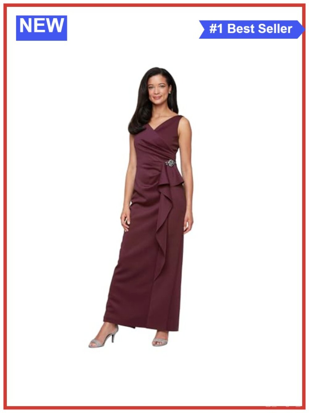Sleeveless Stretch Scuba Crepe Formal Dress Embellished Ruffle